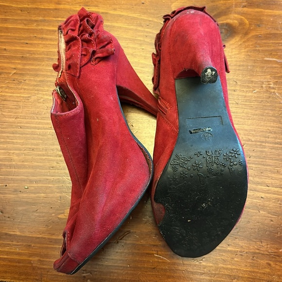 Dollhouse Red Open Toe Ruffle Bootie Heel - Picture 6 of 6